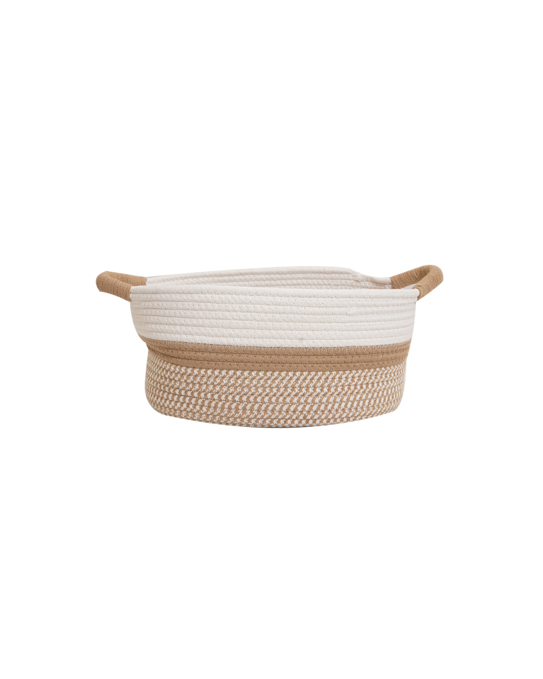 Cesta ovalada con base beige y filo blanco