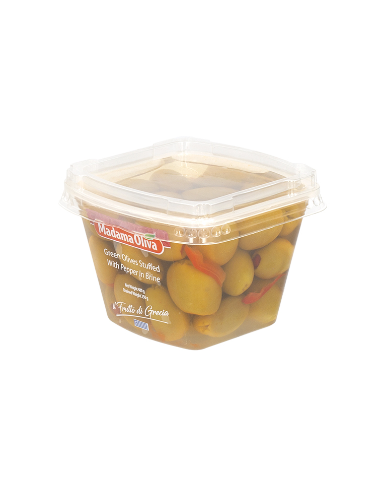 Aceitunas verdes rellenas con pimiento en salmuera