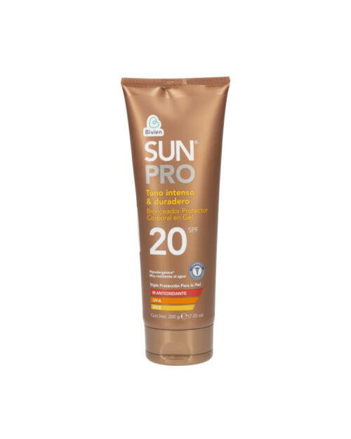 Bronceador y protector solar SPF 20 en gel