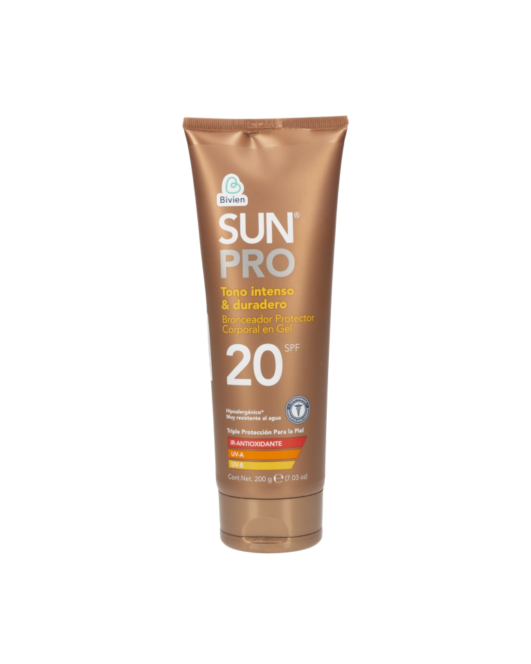 Bronceador y protector solar SPF 20 en gel