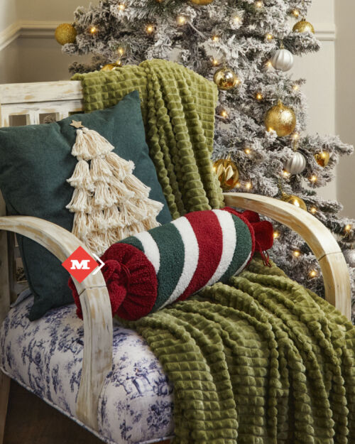 Cojín de caramelo rojo con verde y blanco