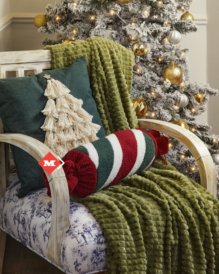 Cojín de caramelo rojo con verde y blanco