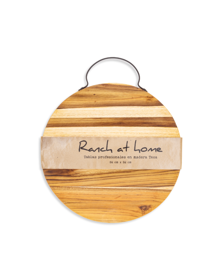 Tabla redonda con asa de metal