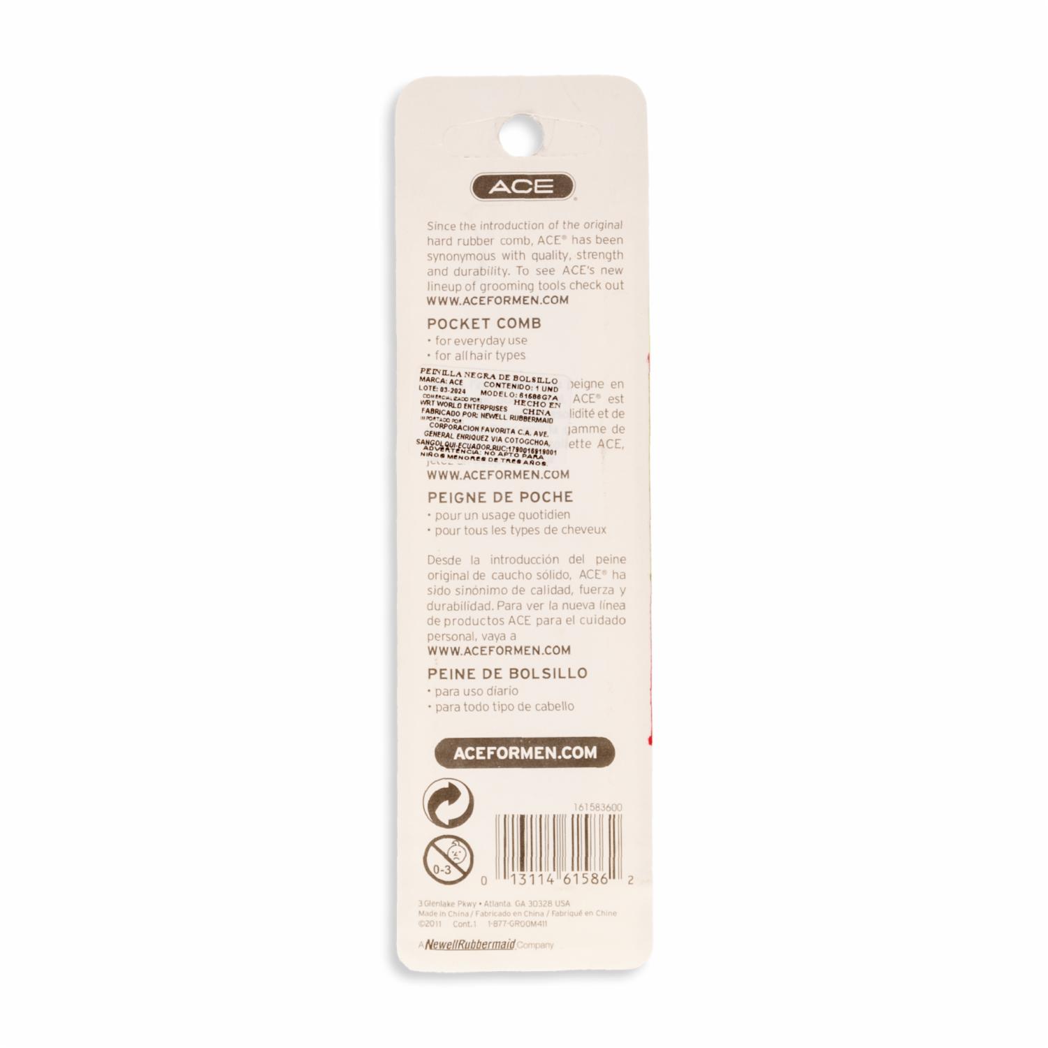 Peine Clásico De Bolsillo Negro ACE Unidad - Imagen 2