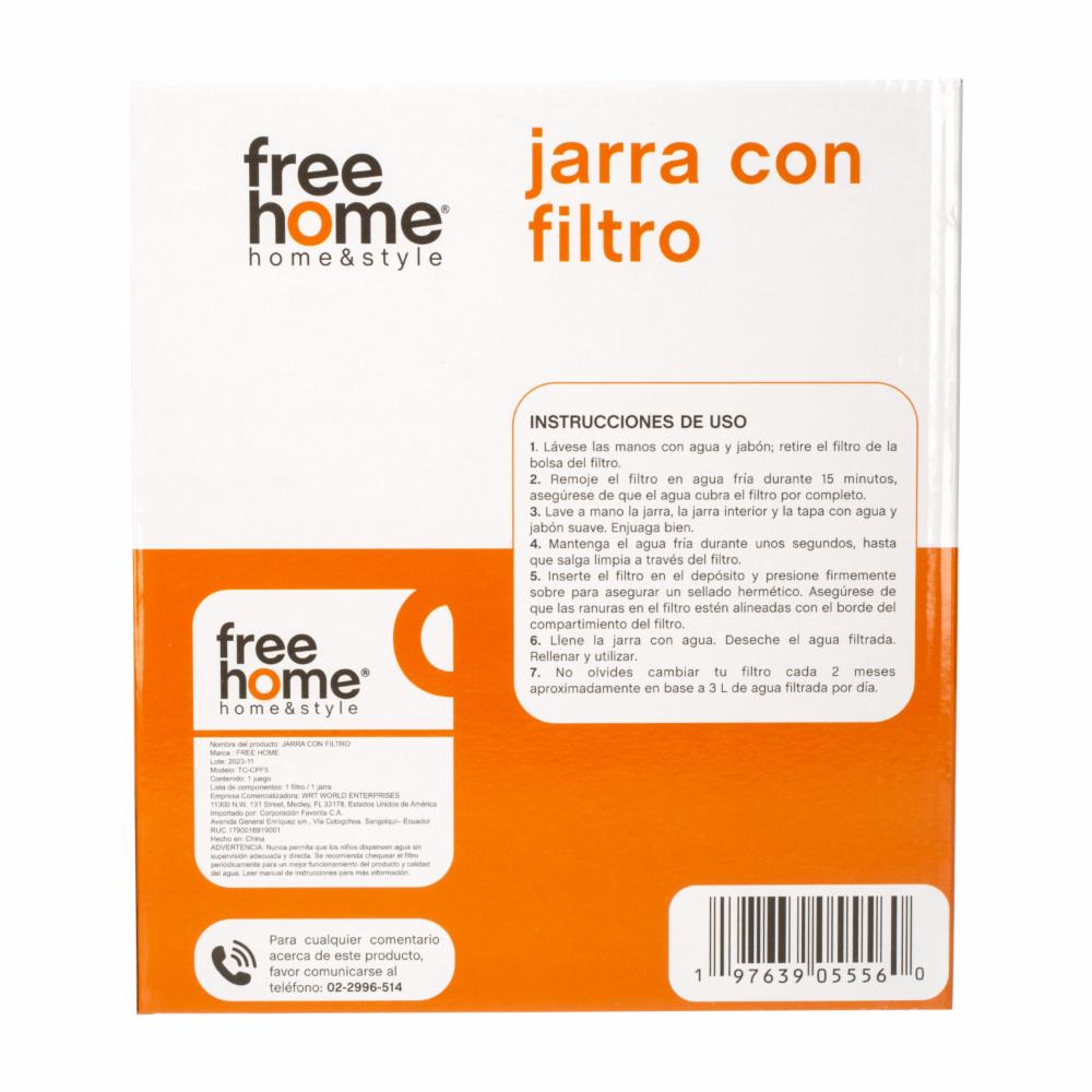 Jarra De Plástico Con Filtro FREE HOME 3 L - Imagen 2
