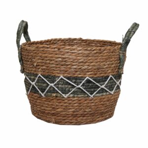 Cesto De Mimbre Color Verde Con Línea Blanca FREE HOME Unidad