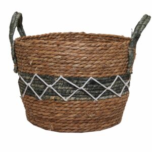 Cesto De Mimbre Color Verde Con Línea Blanca FREE HOME Unidad