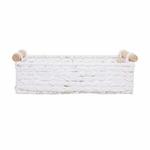 Cesta Rectangular Azas De Madera Con Tejido Blanco FREE HOME Unidad