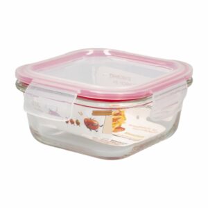 Repostero Refractario Hermético De Vidrio Cuadrado Rojo DELIGHT KING 520 Ml