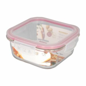 Repostero Refractario Hermético De Vidrio Cuadrado Rojo DELIGHT KING 0,8 Litros
