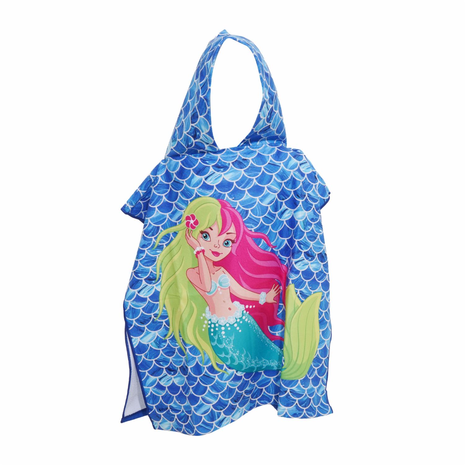 Toalla De Playa Sirena Azul Con Capucha TOP KIDS Poliéster Y Algodón - Imagen 3