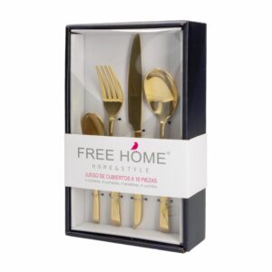 Juego De Cubiertos Diseño  Mirror Dorado 4 Puestos FREE HOME X 16 Piezas