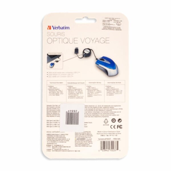 Mouse Óptico Conector USB-C Ideal Para Viajes VERBATIM Con Cable - Imagen 2
