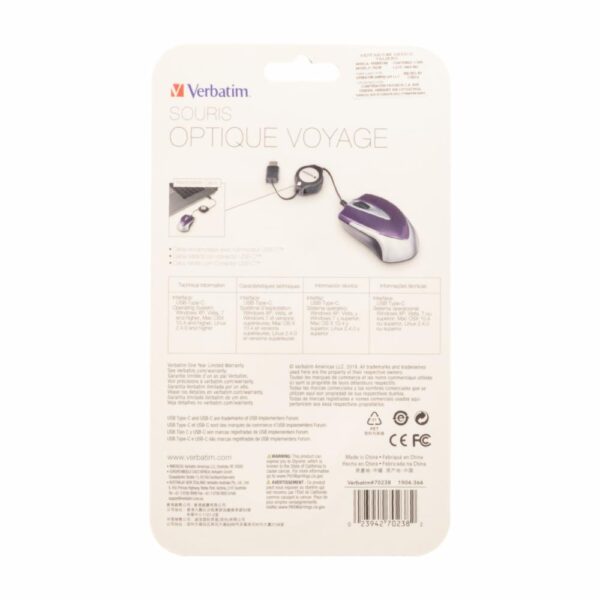 Mini Mouse Optical Travel Purple VERBATIM Con Cable - Imagen 2