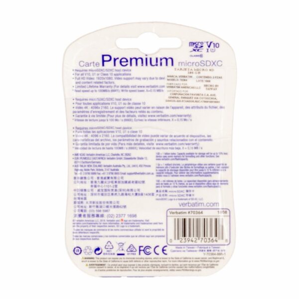 Micro Sd Prem XC UHS VERBATIM 256 Gb - Imagen 2