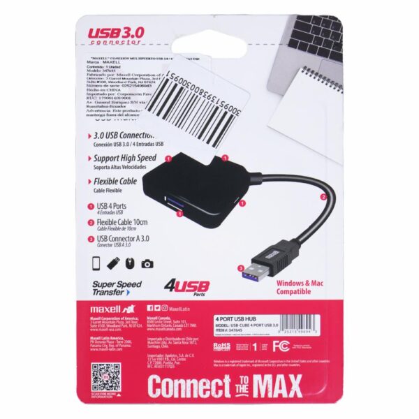 Cubo Hub USB 3,0 MAXELL 4 Puertos - Imagen 2