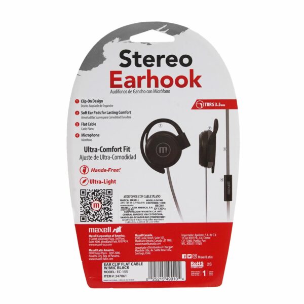 Audífonos Stereo Hear Hook EC-155 347861 MAXELL Con Cable - Imagen 2