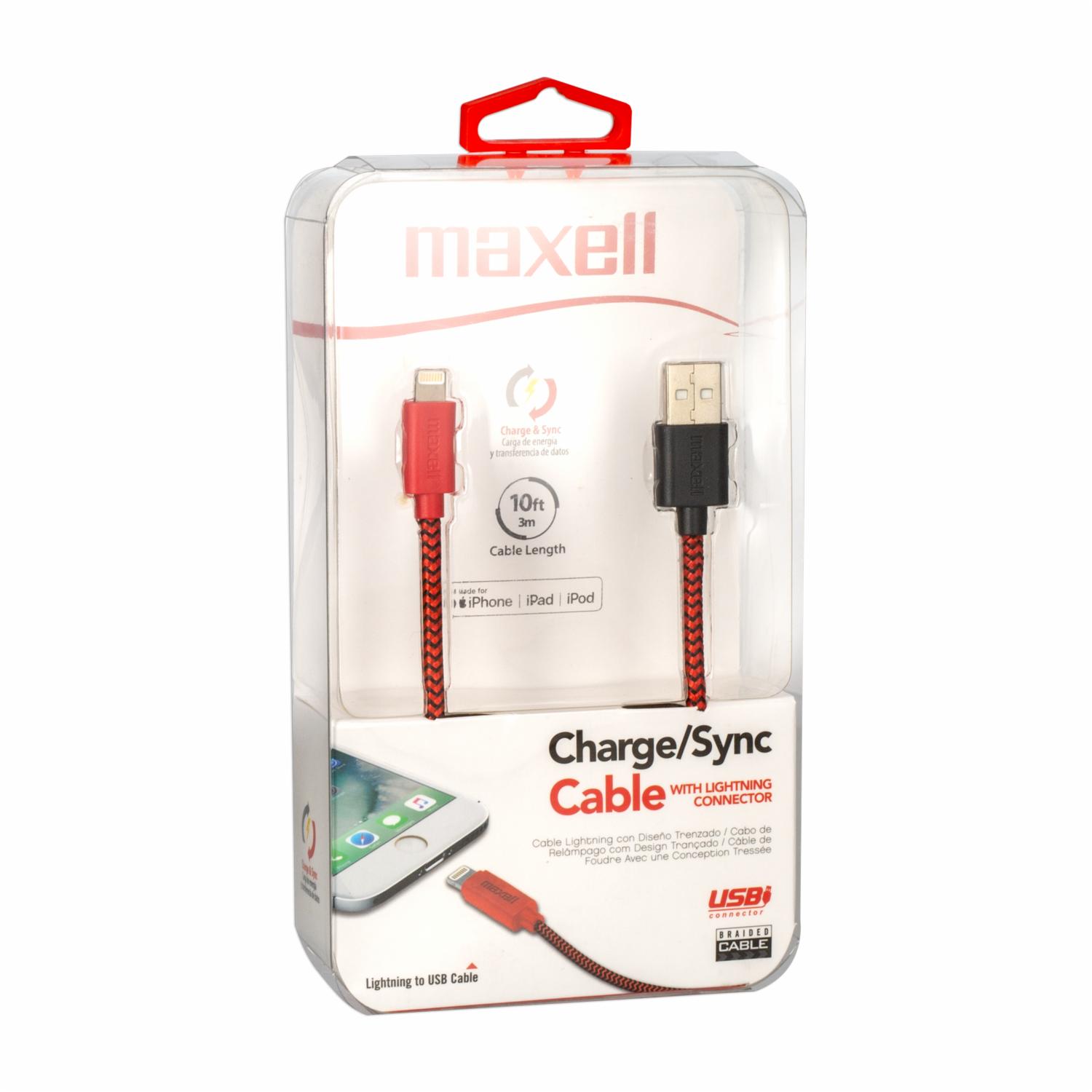 Cable Lightning Trenzado Negro Con Rojo MAXELL 3 Metros - Imagen 3