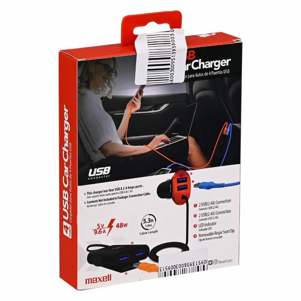 Cargador De Auto Usb 4 Puertos 2.4A A - 2.4A MAXELL Unidad - Imagen 2