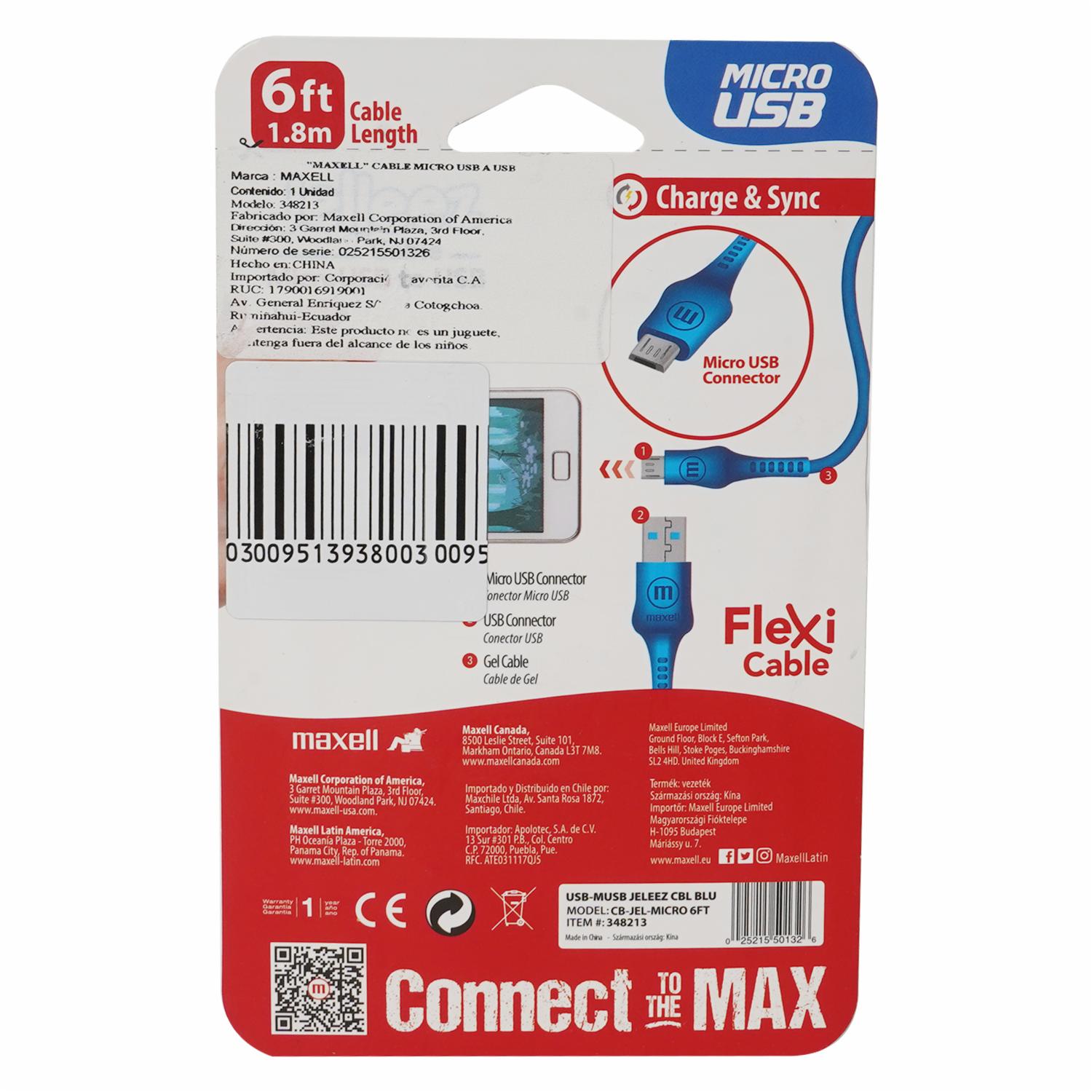 Cable USB To Micro Cb-Jel-Micro Jelleez Azul MAXELL 4 Ft - Imagen 2