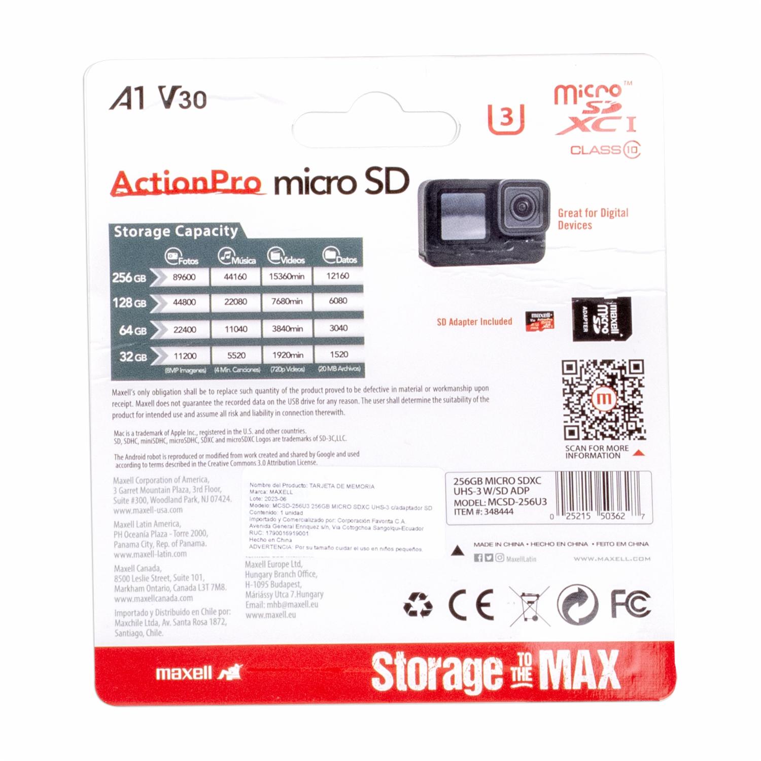 Micro Sd Con Adaptador MAXELL 256 Gb - Imagen 2