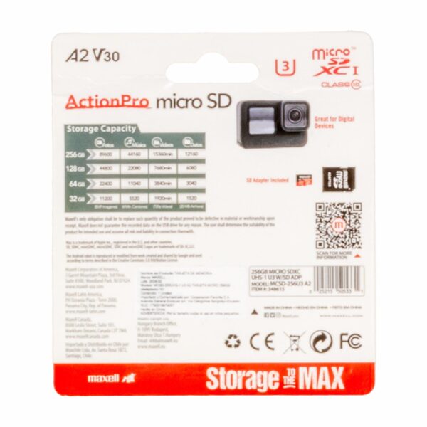 Tarjeta De Memoria Micro SDXC UHS-1 U3 MAXELL 256 Gb - Imagen 2