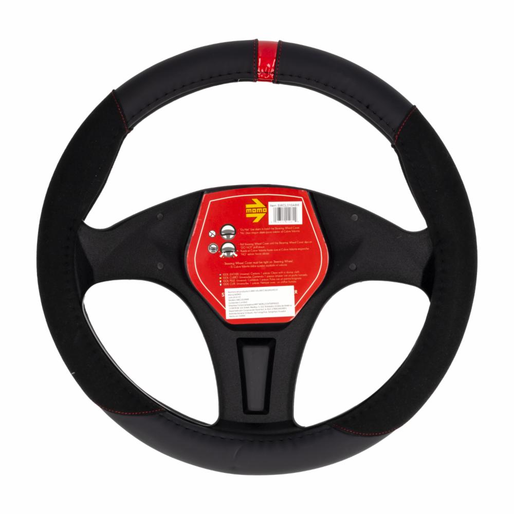 Cubre Volante Diseño Alcántara Negro Rojo 10 MOMO Unidad - Imagen 2