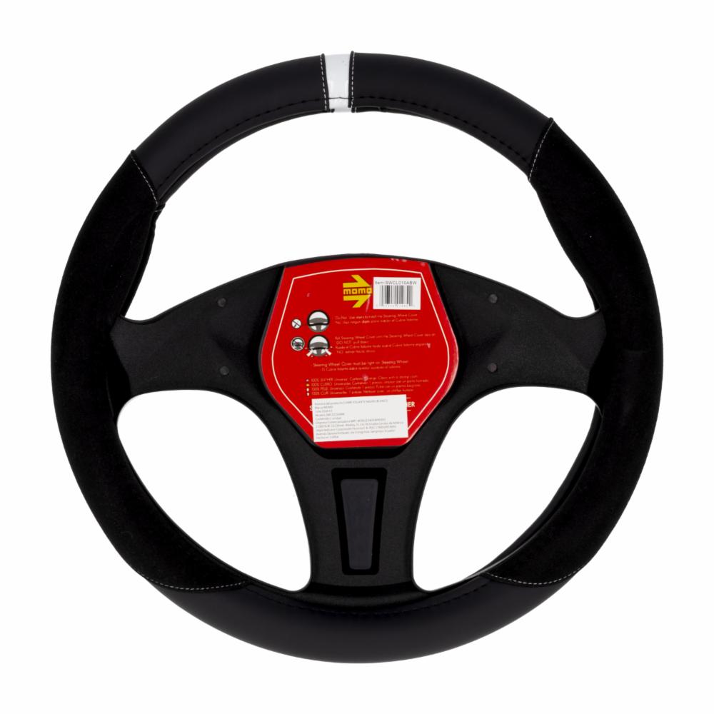 Cubre Volante Diseño Alcántara Negro Blanco 10 MOMO Unidad - Imagen 2