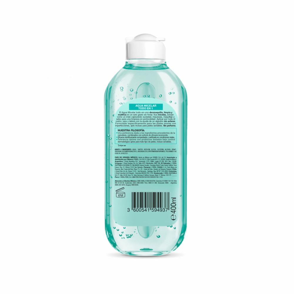 Agua Micelar Pure Active Piel Mixta A Grasa GARNIER SKIN ACTIVE 400 Ml - Imagen 6