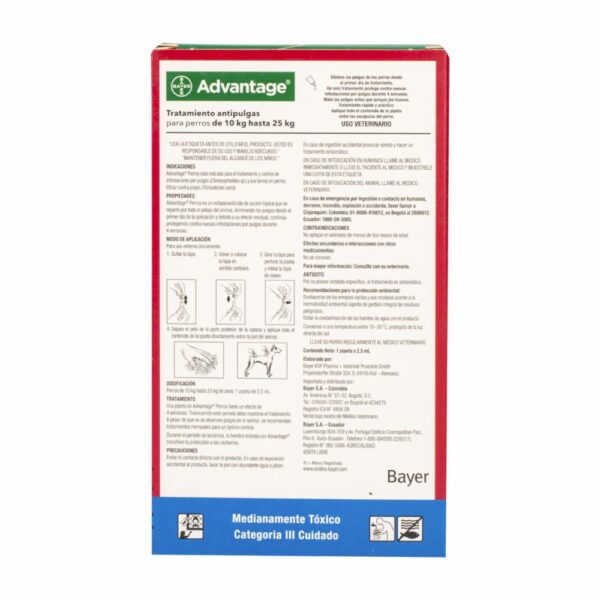Pipeta Antiparasitario Para Perros De 10-25Kg ADVANTAGE 2,5ML - Imagen 3