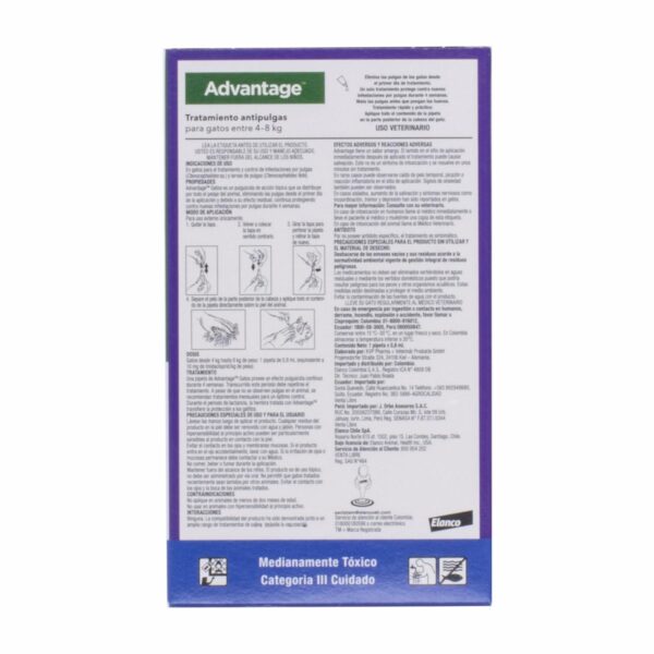 Antiparasitario Externo En Pipeta Para Gatos De 4 a 8 KG ADVANTAGE 0,8 Ml - Imagen 2