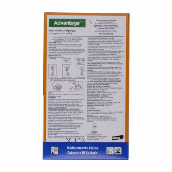 Antiparasitario Externo En Pipeta Para Gatos De  Hasta 4KG ADVANTAGE 0,4 Ml - Imagen 2
