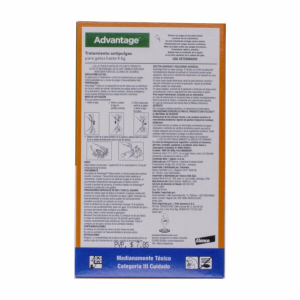 Antiparasitario Externo En Pipeta Para Gatos De  Hasta 4KG ADVANTAGE 0,4 Ml - Imagen 2