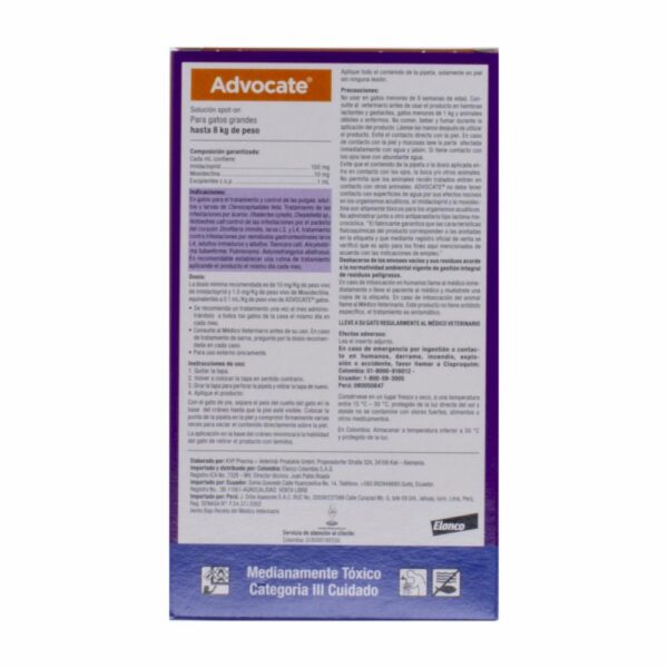 Antiparasitario Externo En Pipeta Para Gatos De 4 a 8 KG ADVANTAGE 0,8 Ml - Imagen 2