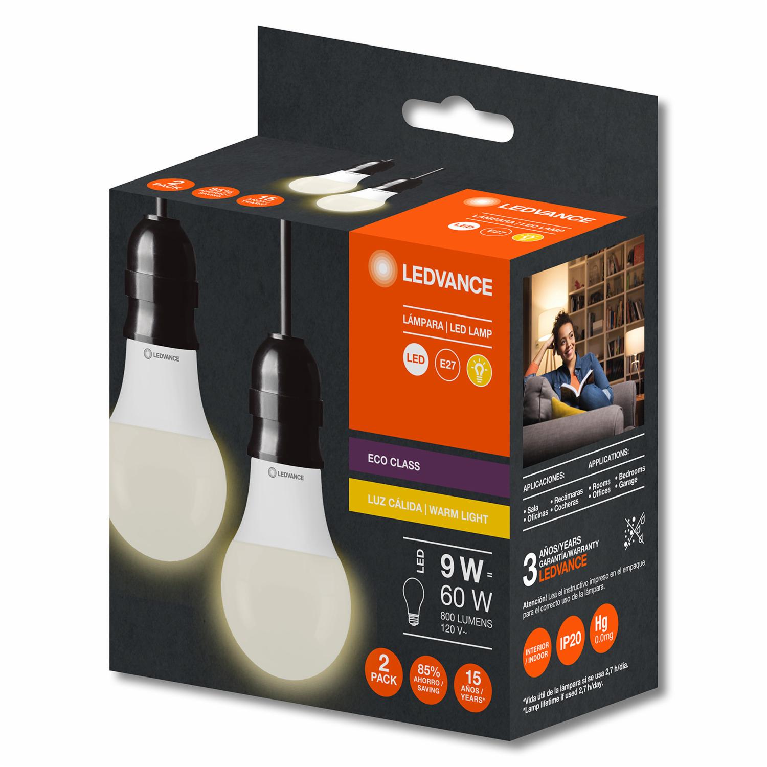 Foco Led Eco Class A60 9W E27 Kit X2 LEDVANCE Luz Cálida - Imagen 3