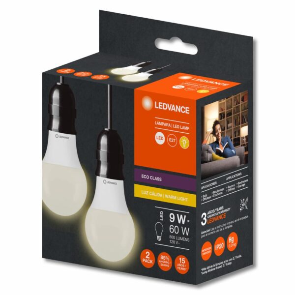 Foco Led Eco Class A60 9W E27 Kit X2 LEDVANCE Luz Cálida
