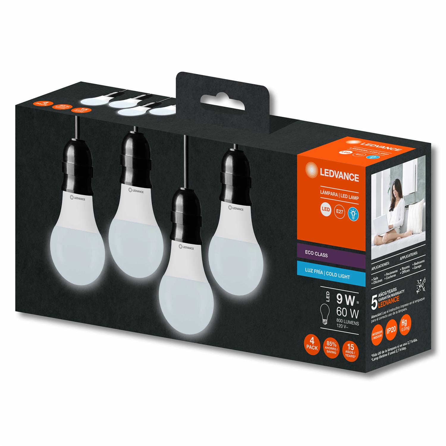 Foco Led Eco Class A60 9W E27 Kit X4 LEDVANCE Luz Fría - Imagen 2