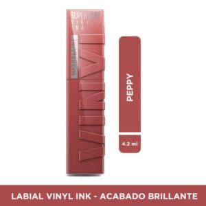 Labial Líquido Vinyl Ink Acabado Brillante Tono Peppy MAYBELLINE NEW YORK 4.2 Ml