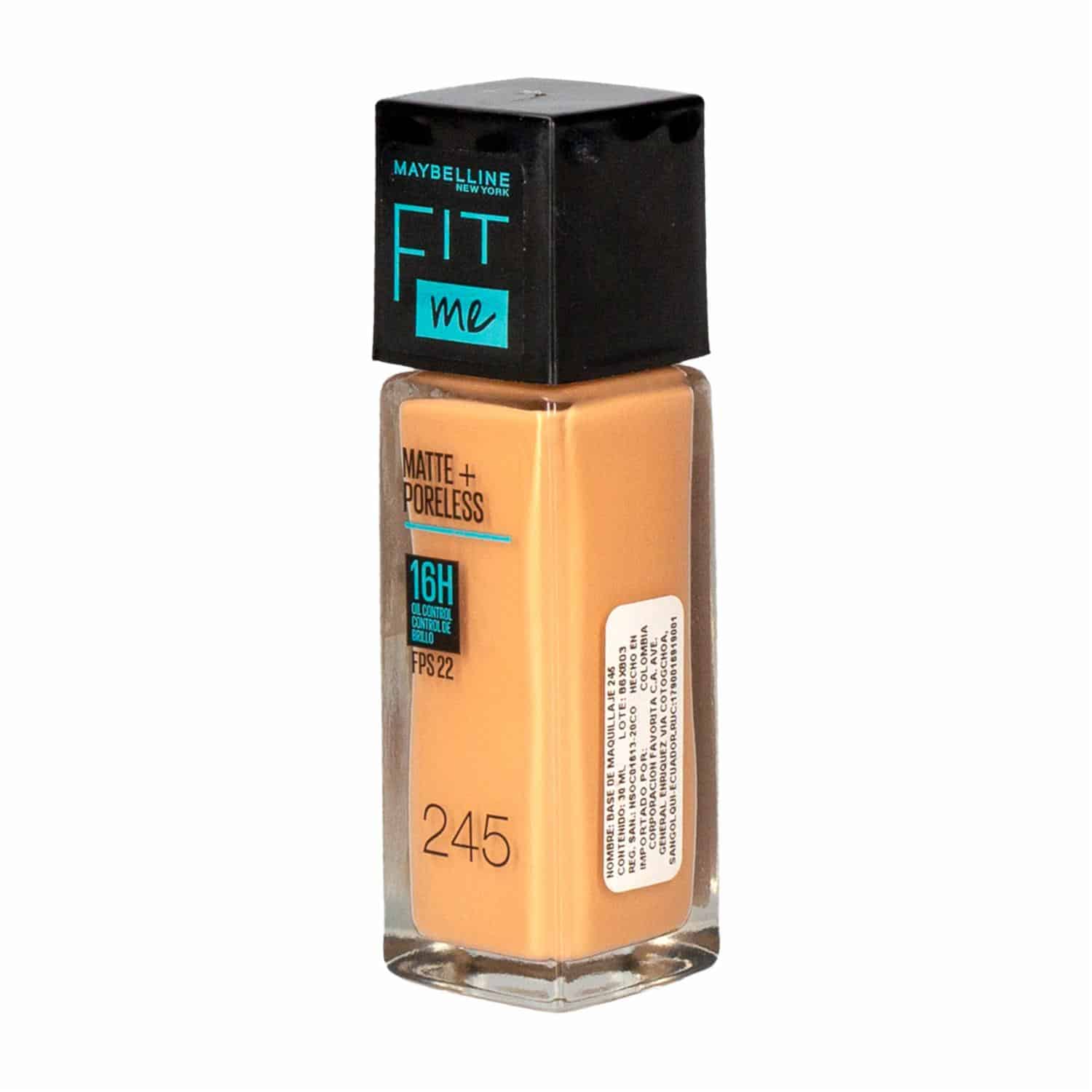 Base Liquida Fit Me + Poreless Tono 245 Classic Beige Con FPS 22 MAYBELLINE NEW YORK 30 Ml - Imagen 4