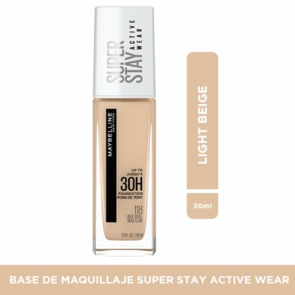 Base De Maquillaje Líquida Super Stay Active Wear Tono 118 Light Beige MAYBELLINE L´ORÉAL
