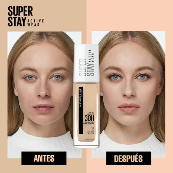 Base De Maquillaje Líquida Super Stay Active Wear Tono 118 Light Beige MAYBELLINE L´ORÉAL - Imagen 5