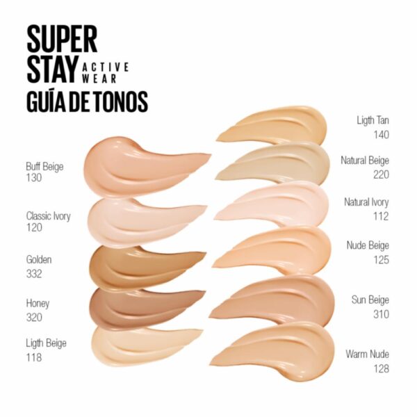 Base De Maquillaje Líquida Super Stay Active Wear Tono 118 Light Beige MAYBELLINE L´ORÉAL - Imagen 10