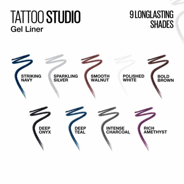 Delineador De Ojos Lápiz Gel Tatoo Studio Tono 900 Deep Onyx A Prueba De Agua MAYBELLINE NEW YORK 2.5 Ml - Imagen 3