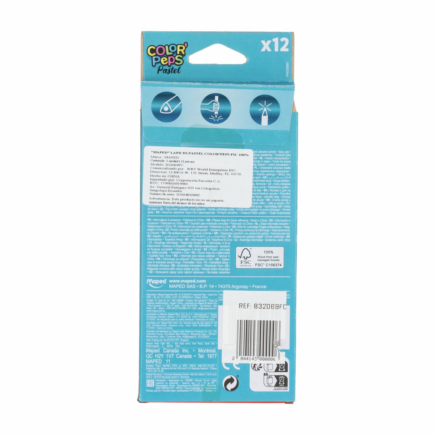 Lapices De Colores Color Peps Pastel MAPED X 12 Uds - Imagen 2