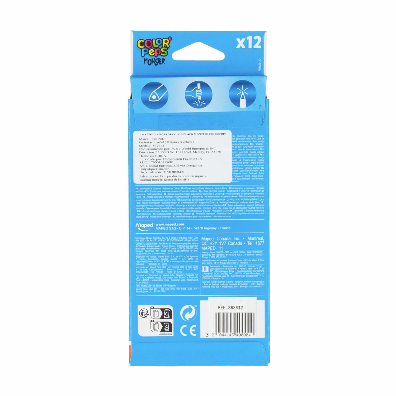 Lapices De Colores Color Peps Diseño Black Monster MAPED X 12 Uds - Imagen 2