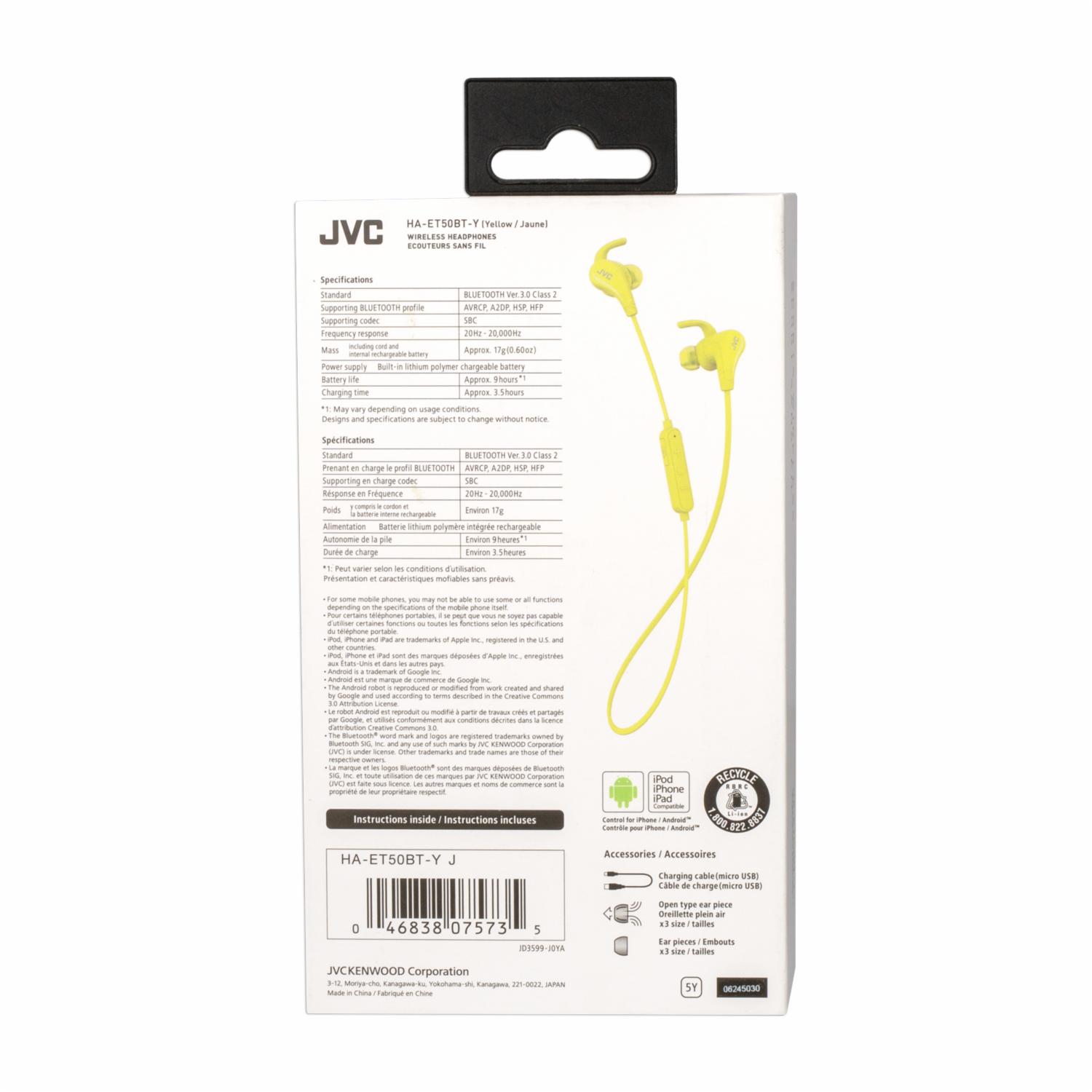 Audífonos Sport HAET50BTY JVC Bluetooth - Imagen 3