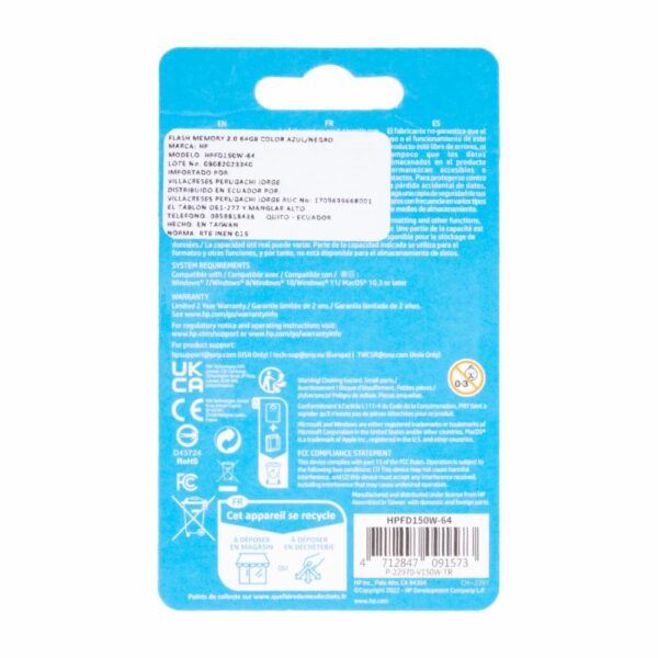 Flash Memory V150W Negro Con Azul HP 64 Gb - Imagen 2