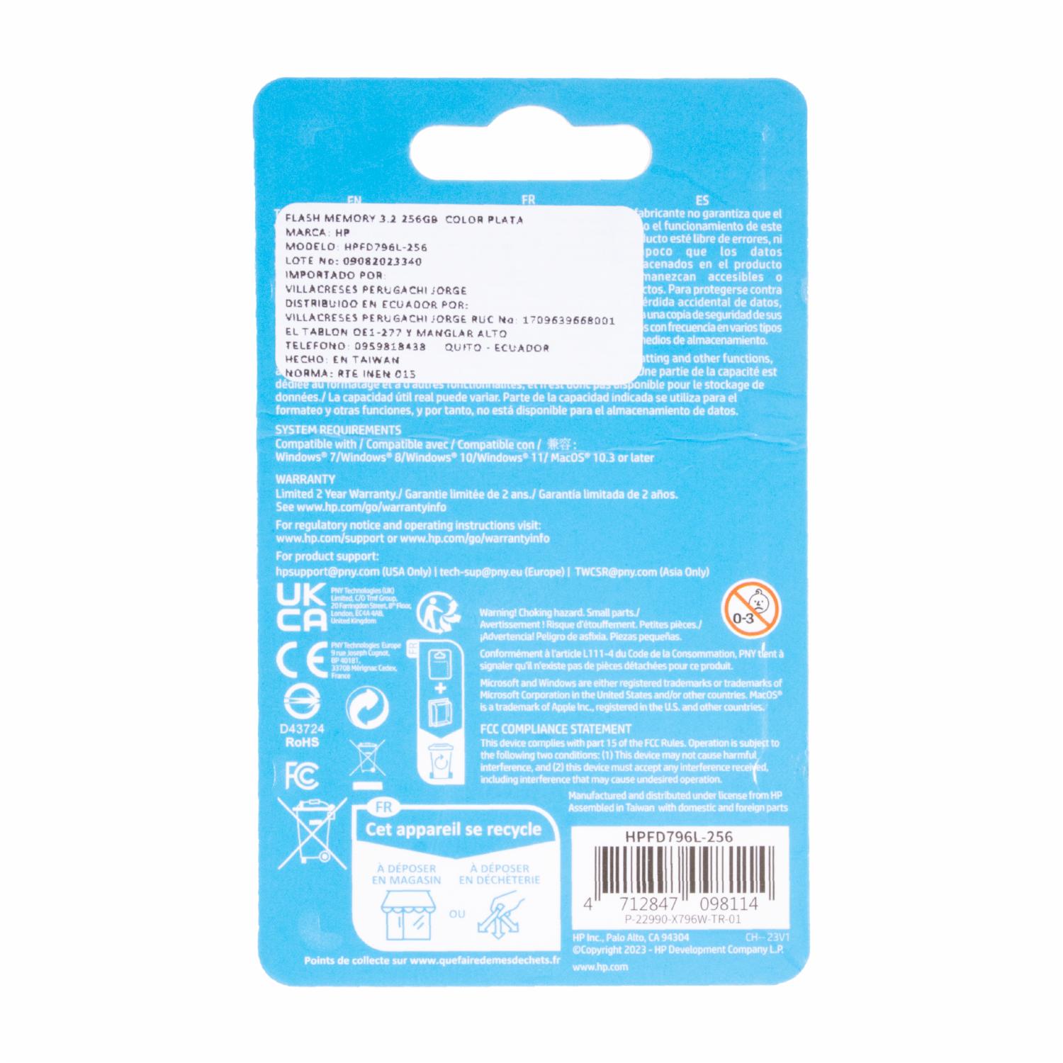 Flash Memory X796w Plata HP 256 Gb - Imagen 2