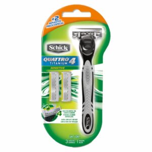 Máquina De Afeitar Caballero Quattro 4 Titanium Sensitive SCHICK 1 + 2 Repuestos