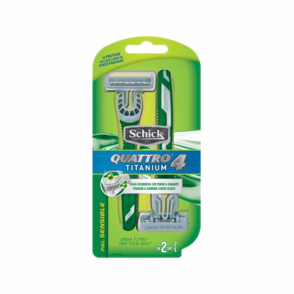 Afeitadora Desechable Caballero Quattro 4 Titanium Sensitive SCHICK X 2 Uds